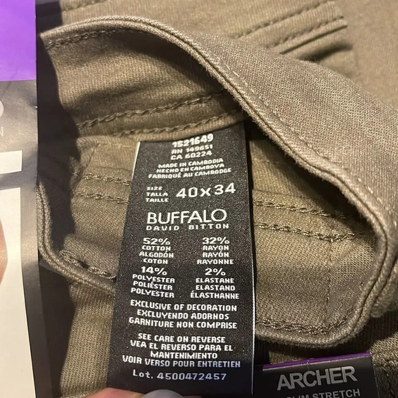 David Bitton Buffalo slim stretch 5 pocket pants Green Archer Coupe style #25 - Picture 9 of 12